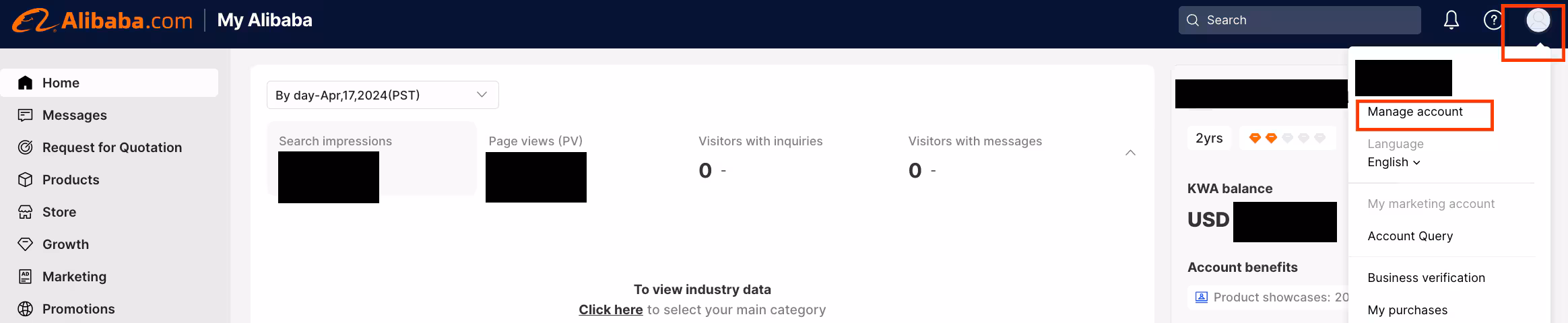 Manage account